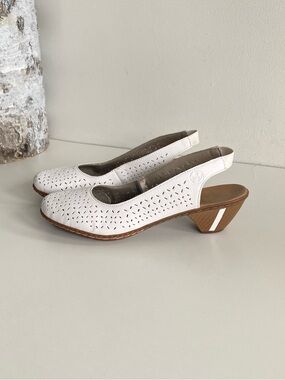 Rieker Antistress White Leather Laser Cut Slingback Sandals 8